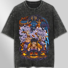 One piece tee shirt - Vintage t shirt Luffy gear 5 graphic tees - Streetwear unisex gray t shirt Dark Gray