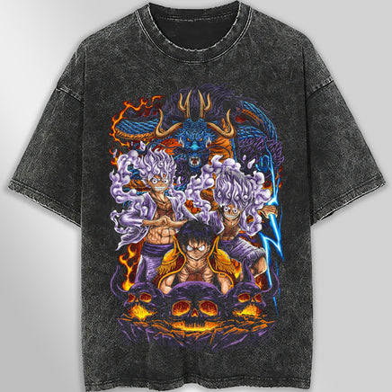 One piece tee shirt - Vintage t shirt Luffy gear 5 graphic tees - Streetwear unisex gray t shirt Dark Gray