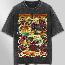 One piece tee shirt - Vintage t shirt Luffy gear graphic tees - Streetwear unisex gray t shirt Dark Gray