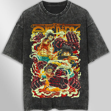 One piece tee shirt - Vintage t shirt Luffy gear graphic tees - Streetwear unisex gray t shirt Dark Gray