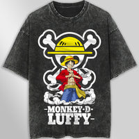 One piece tee shirt - Vintage t shirt Luffy loose tops tees - Unisex streetwear graphic tees Dark Gray