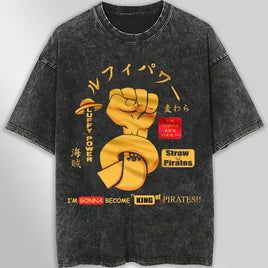One piece tee shirt - Vintage t shirt Luffy loose tops tees - Unisex streetwear graphic tees Dark Gray