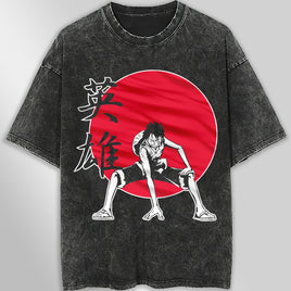 One piece tee shirt - Vintage t shirt Luffy loose tops tees - Unisex streetwear graphic tees Dark Gray