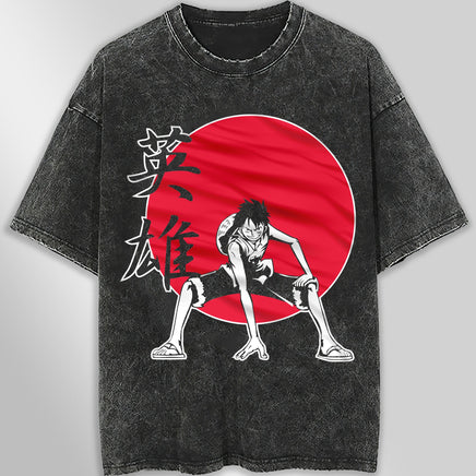 One piece tee shirt - Vintage t shirt Luffy loose tops tees - Unisex streetwear graphic tees Dark Gray