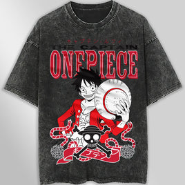 One piece tee shirt - Vintage t shirt Luffy loose tops tees - Unisex streetwear graphic tees Dark Gray