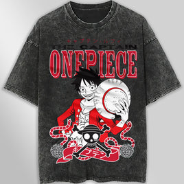 One piece tee shirt - Vintage t shirt Luffy loose tops tees - Unisex streetwear graphic tees - Lusy Store LLC