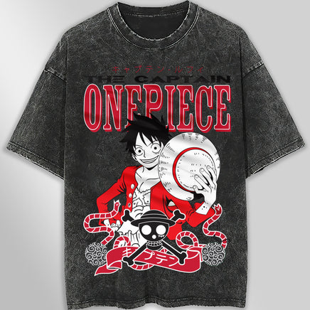 One piece tee shirt - Vintage t shirt Luffy loose tops tees - Unisex streetwear graphic tees Dark Gray