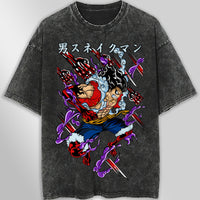 One piece tee shirt - Vintage t shirt Luffy loose tops tees - Unisex streetwear graphic tees Dark Gray