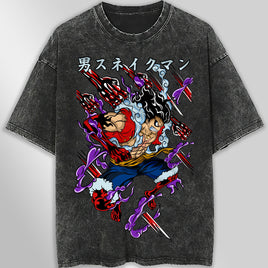 One piece tee shirt - Vintage t shirt Luffy loose tops tees - Unisex streetwear graphic tees Dark Gray