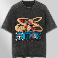 One piece tee shirt - Vintage t shirt Luffy loose tops tees - Unisex streetwear graphic tees Dark Gray