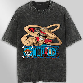 One piece tee shirt - Vintage t shirt Luffy loose tops tees - Unisex streetwear graphic tees Dark Gray