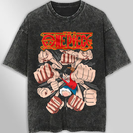 One piece tee shirt - Vintage t shirt Luffy loose tops tees - Unisex streetwear graphic tees Dark Gray