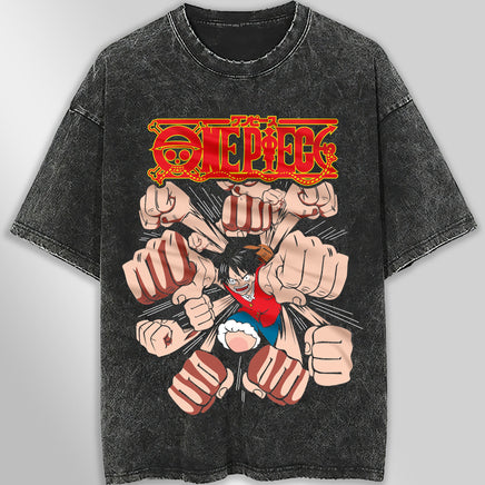 One piece tee shirt - Vintage t shirt Luffy loose tops tees - Unisex streetwear graphic tees Dark Gray