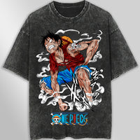One piece tee shirt - Vintage t shirt Luffy loose tops tees - Unisex streetwear graphic tees Dark Gray