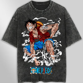 One piece tee shirt - Vintage t shirt Luffy loose tops tees - Unisex streetwear graphic tees Dark Gray