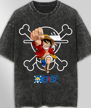 One piece tee shirt - Vintage t shirt Luffy loose tops tees - Unisex streetwear graphic tees - Lusy Store LLC