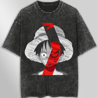 One piece tee shirt - Vintage t shirt Luffy loose tops tees - Unisex streetwear graphic tees Dark Gray