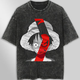 One piece tee shirt - Vintage t shirt Luffy loose tops tees - Unisex streetwear graphic tees Dark Gray