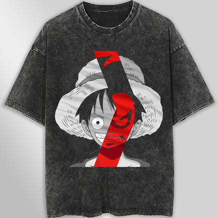 One piece tee shirt - Vintage t shirt Luffy loose tops tees - Unisex streetwear graphic tees Dark Gray