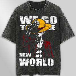 One piece tee shirt - Vintage t shirt Luffy loose tops tees - Unisex streetwear graphic tees Dark Gray