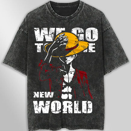 One piece tee shirt - Vintage t shirt Luffy loose tops tees - Unisex streetwear graphic tees Dark Gray