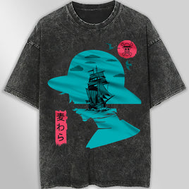 One piece tee shirt - Vintage t shirt Luffy loose tops tees - Unisex streetwear graphic tees Dark Gray
