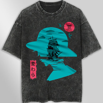 One piece tee shirt - Vintage t shirt Luffy loose tops tees - Unisex streetwear graphic tees Dark Gray