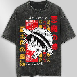 One piece tee shirt - Vintage t shirt Luffy loose tops tees - Unisex streetwear graphic tees Dark Gray