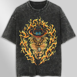 One piece tee shirt - Vintage t shirt Portgas D Ace loose tops tees - Unisex streetwear graphic tees Dark Gray