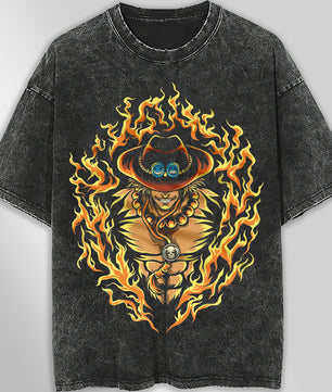 One piece tee shirt - Vintage t shirt Portgas D Ace loose tops tees - Unisex streetwear graphic tees - Lusy Store LLC