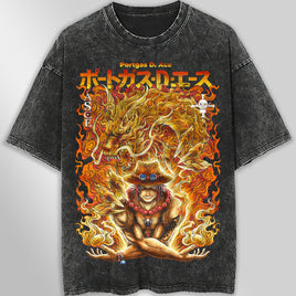 One piece tee shirt - Vintage t shirt Portgas D.Ace graphic tees - Streetwear unisex gray t shirt Dark Gray