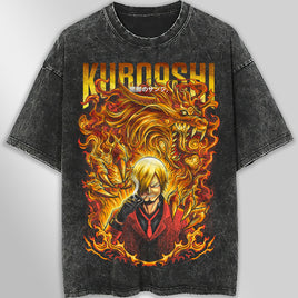 One piece tee shirt - Vintage t shirt Sanji loose tops tees - Unisex streetwear graphic tees Dark Gray