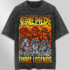One piece tee shirt - Vintage t shirt three legends loose tops tees - Unisex streetwear graphic tees Dark Gray