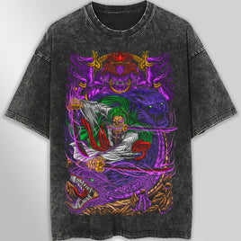 One piece tee shirt - Vintage t shirt Zoro graphic loose tops tees - Unisex streetwear graphic tees Dark Gray