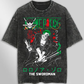 One piece tee shirt - Vintage t shirt Zoro loose tops tees - Unisex streetwear graphic tees Dark Gray