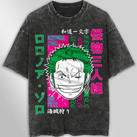 One piece tee shirt - Vintage t shirt Zoro loose tops tees - Unisex streetwear graphic tees - Lusy Store LLC