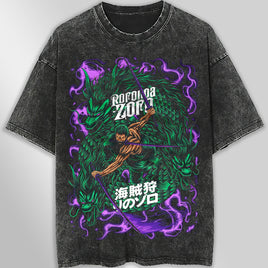 One piece tee shirt - Vintage t shirt Zoro loose tops tees - Unisex streetwear graphic tees Dark Gray