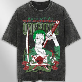 One piece tee shirt - Vintage t shirt Zoro loose tops tees - Unisex streetwear graphic tees Dark Gray