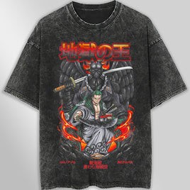 One piece tee shirt - Zoro graphic tees vintage t shirt - Streetwear unisex gray t shirt Dark Gray