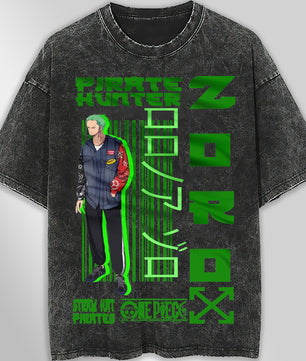 One piece tee shirt - Zoro graphic tees vintage t shirt - Streetwear unisex gray t shirt - Lusy Store LLC