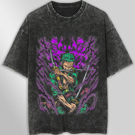 One piece tee shirt - Zoro graphic tees vintage t shirt - Streetwear unisex gray t shirt - Lusy Store LLC