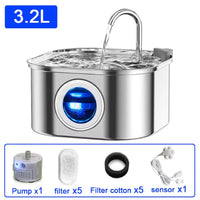 Ultra-Quiet Stainless Steel Cat Fountain with Automatic Sensor & Filter Silver 3.2L-sensor-X5Filter