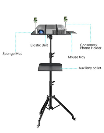 Lusy Store LLC Adjustable Projector &amp; Laptop Tripod Stand with Tray and Hose Clip Tech Accessories