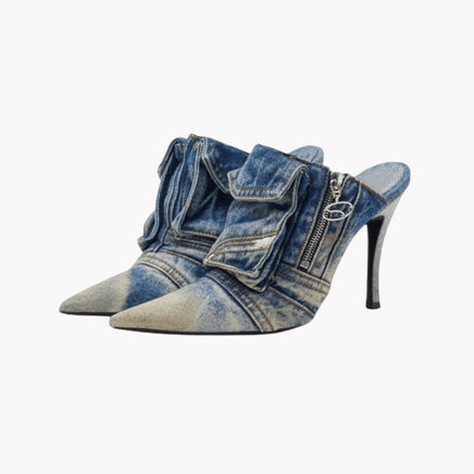 Side Zip Denim Mules Blue Denim EU 35 US 5