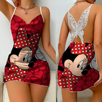 Pajama Skirt Bow Knot Party Dresses Satin Surface Minnie Mouse Womens Fashion Elegant Women Red