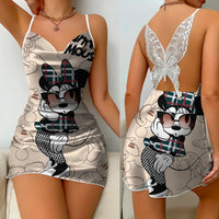 Pajama Skirt Bow Knot Party Dresses Satin Surface Minnie Mouse Womens Fashion Elegant Women Silver