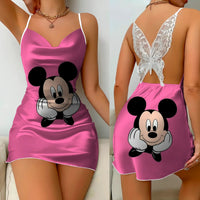 Pajama Skirt Bow Knot Party Dresses Satin Surface Minnie Mouse Womens Fashion Elegant Women Pink 1