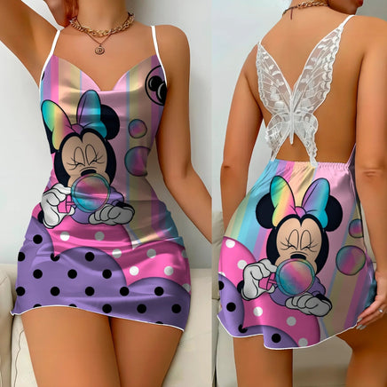 Pajama Skirt Bow Knot Party Dresses Satin Surface Minnie Mouse Womens Fashion Elegant Women Colorful 1
