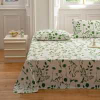 Pastoral Style Flower Printed Single Piece Cotton Bed Sheet Green