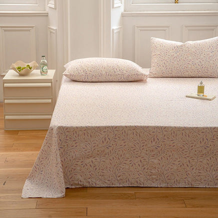 Pastoral Style Flower Printed Single Piece Cotton Bed Sheet Summer Pink